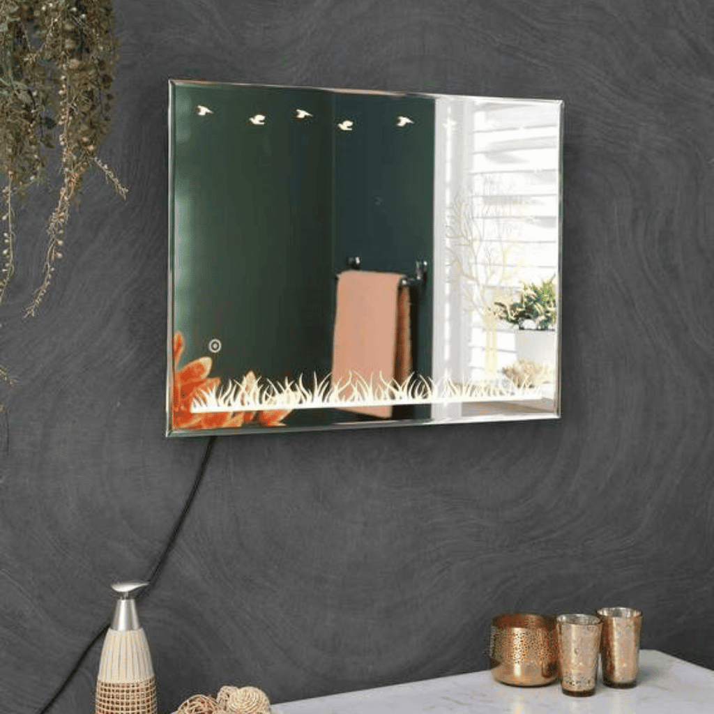 Frameless Floral Glass Mirror with Touch Sensor