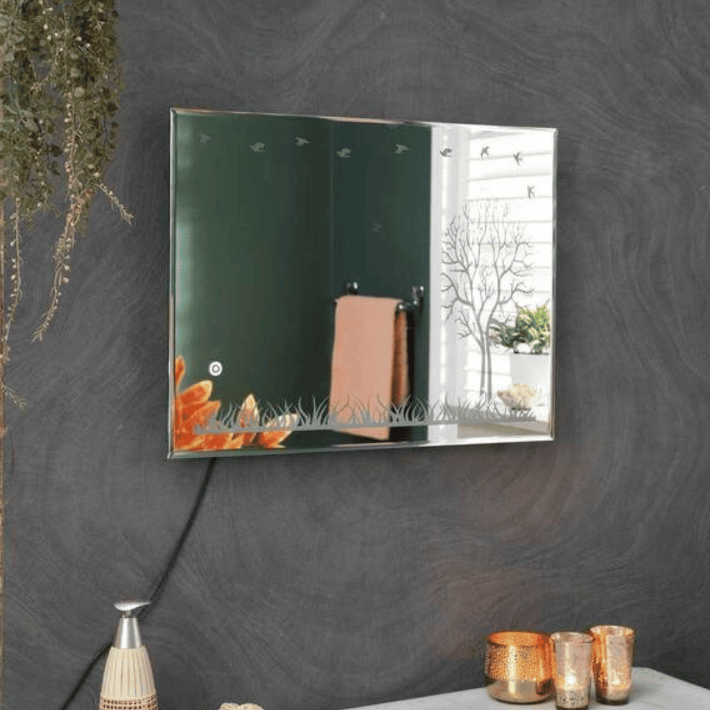 Frameless Floral Glass Mirror with Touch Sensor