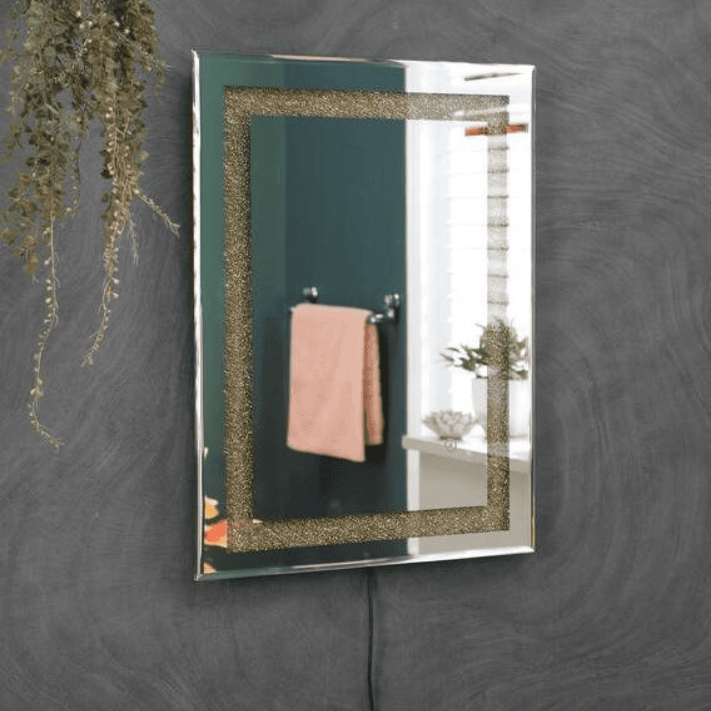 Golden Sparkle Rectangle Mirror with Touch Sensor 1