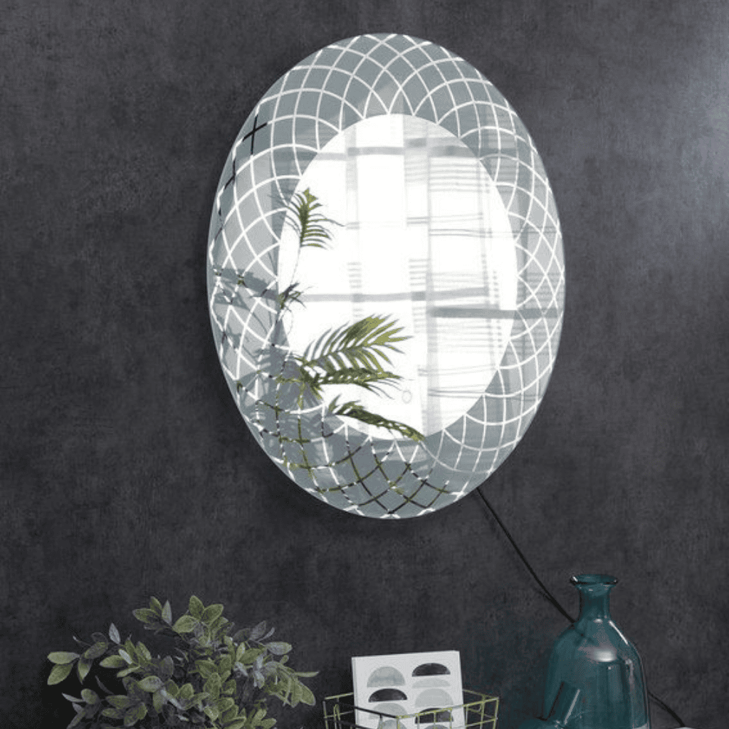 HaloGrid™ Golden Oval LED Mirror India – Etched Frame Mirror with Warm Glow and Touch Sensor