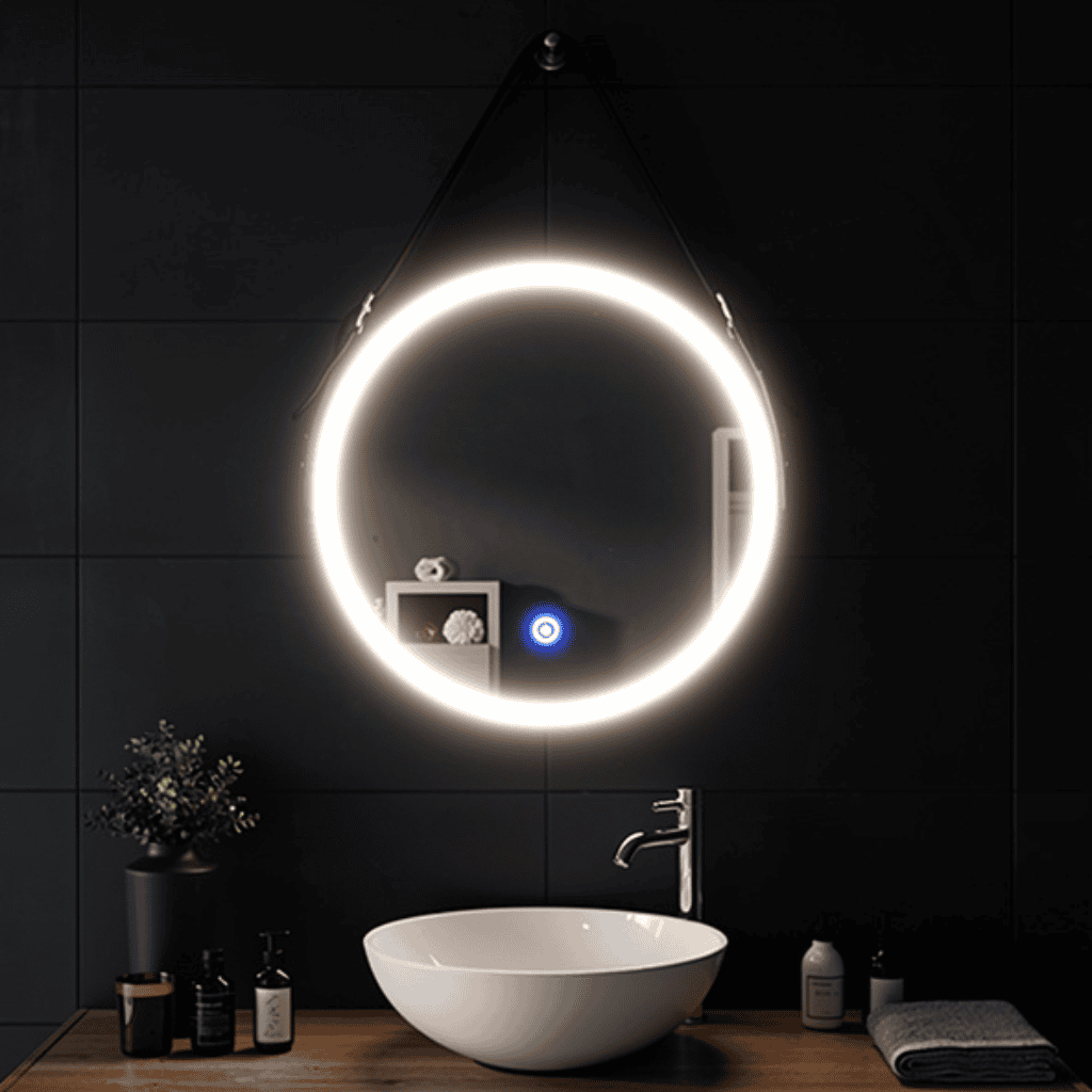 Hanging Circular Mirror with Wooden Frame – Modern Wall Mirror for Stylish Interiors