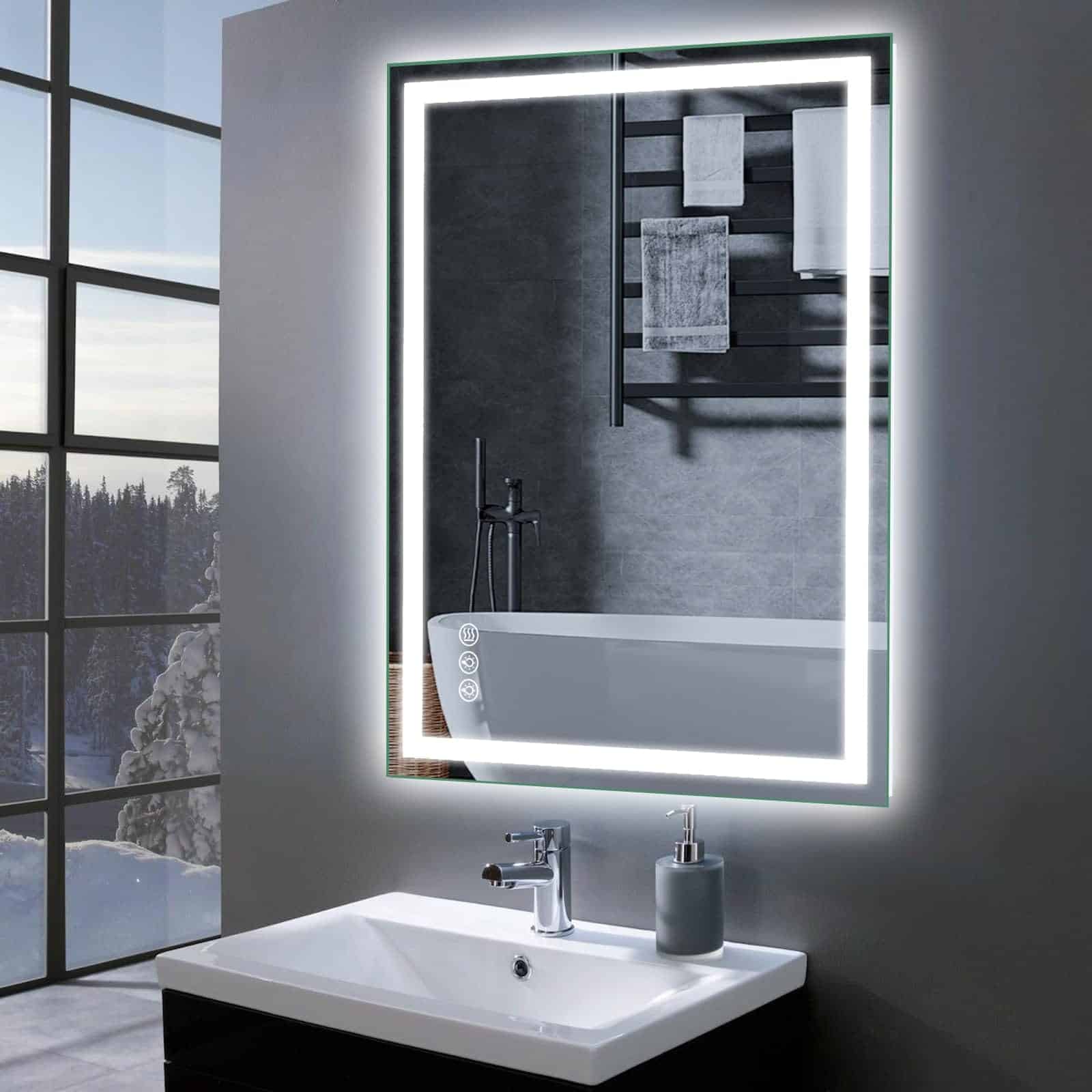 led rectangle mirror grey wall