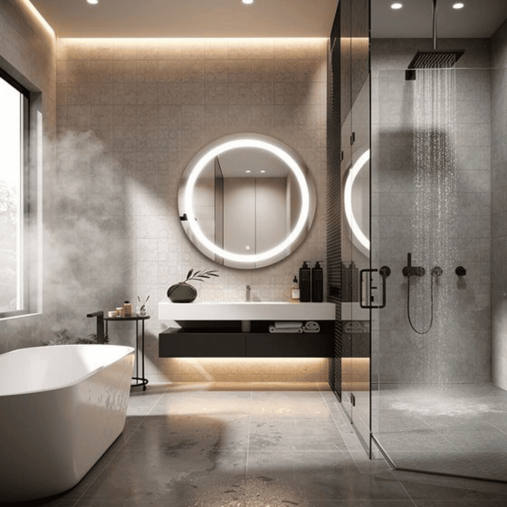 Round LED Mirror with Ambient Halo Lighting 1