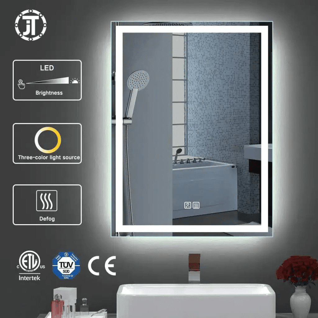 led rectangle mirror grey wall