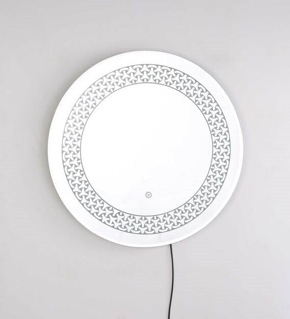 LuxeCircle™ Patterned LED Mirror India – Dual Glow Round Mirror with Etched Design and Touch Control