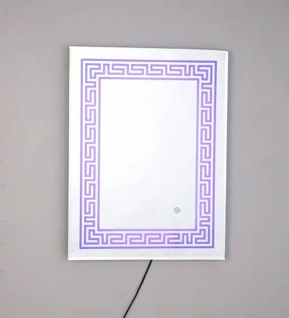 Modern Rectangular LED Vanity Mirror with Greek Border