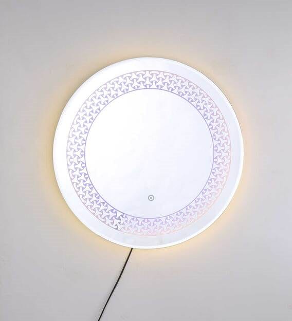LuxeCircle™ Patterned LED Mirror India – Dual Glow Round Mirror with Etched Design and Touch Control