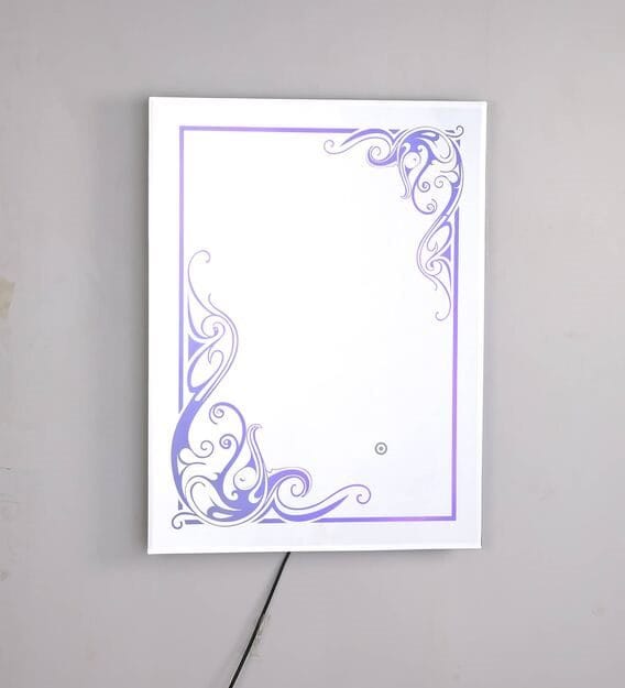 Artistic Mirror with Purple Edge Lighting and Touch Sensor