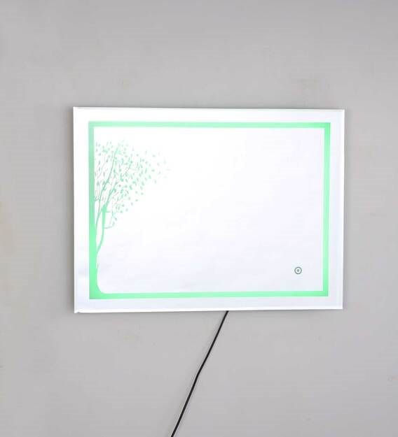 Large Rectangular LED Mirror with Digital Display and Ambient Lighting