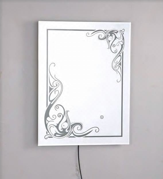 Artistic Mirror with Purple Edge Lighting and Touch Sensor
