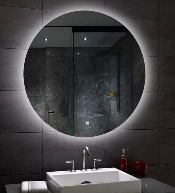 Large Round LED Bathroom Mirror with Ambient Backlight