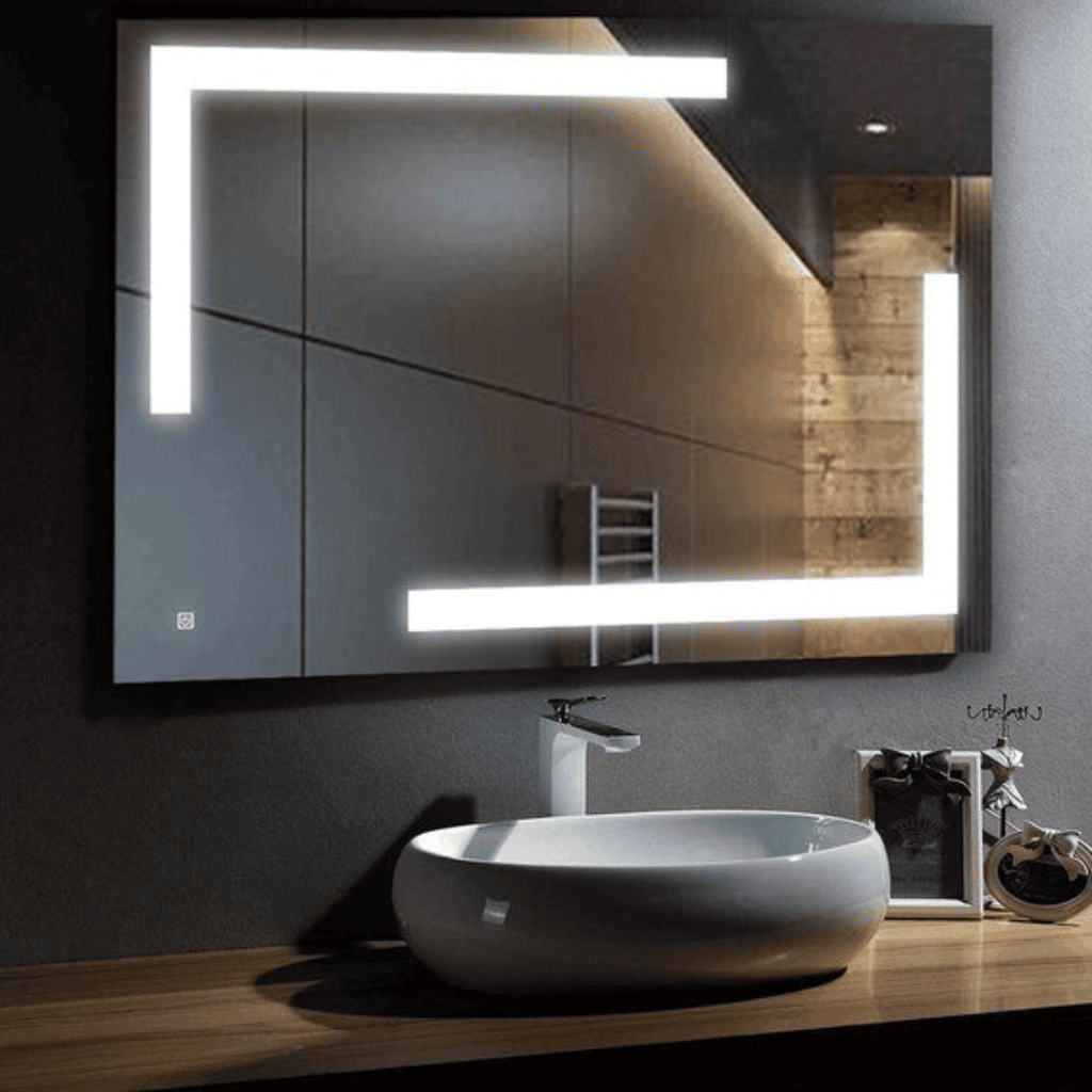 Geometric LED Mirror with L-Shaped Light Design – Anti-Fog & Touch Control 1