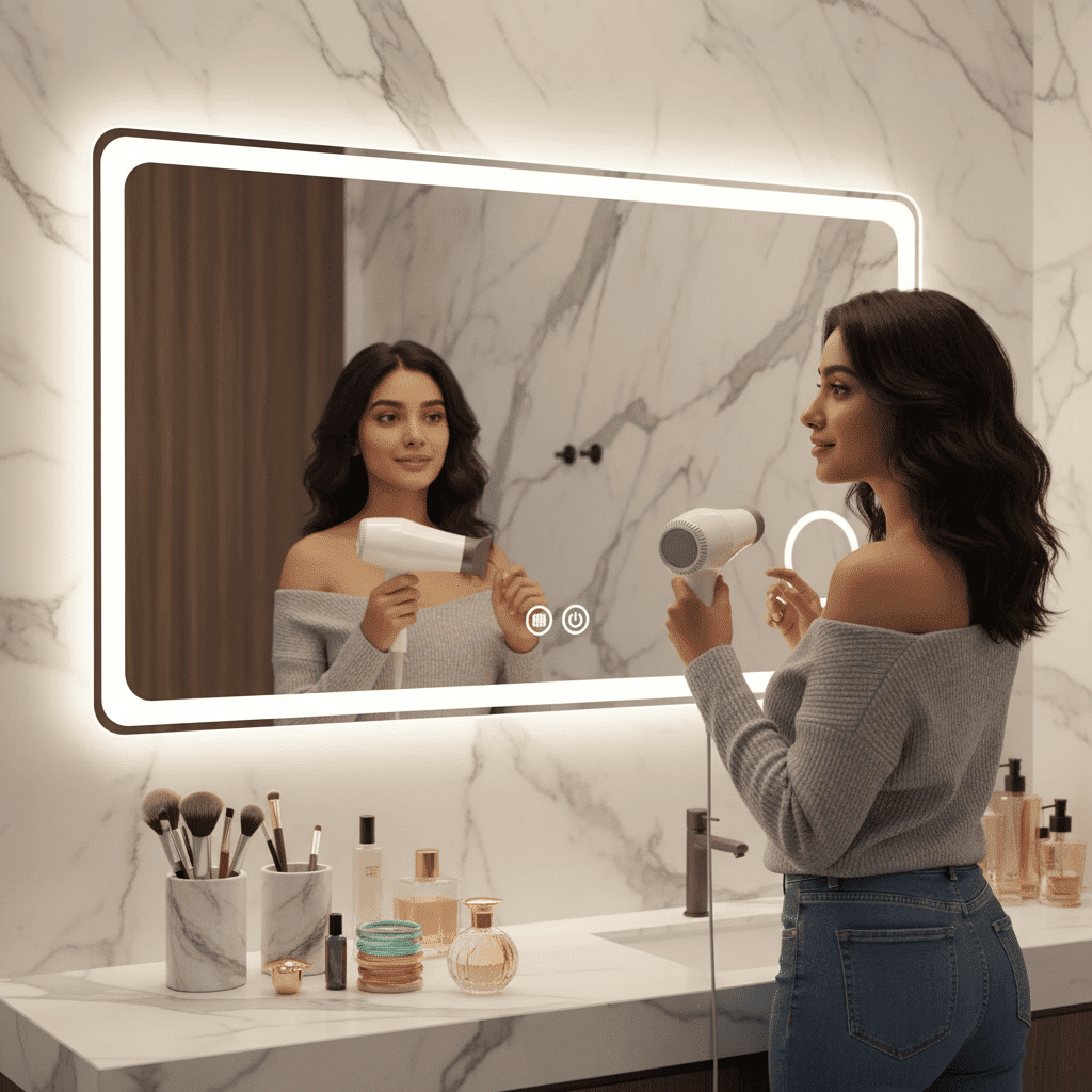 rectangle led mirror with curved corner-ab