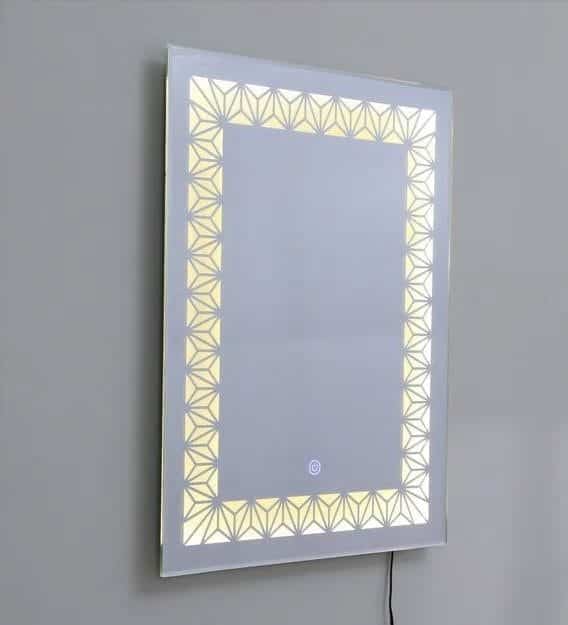 Rectangular Mirror with Golden Triangle Grid Lighting