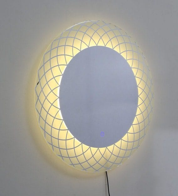 HaloGrid™ Golden Oval LED Mirror India – Etched Frame Mirror with Warm Glow and Touch Sensor