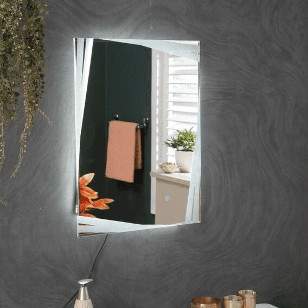 Faceted Wall Mirror with Subtle Backlight & Frameless Elegance