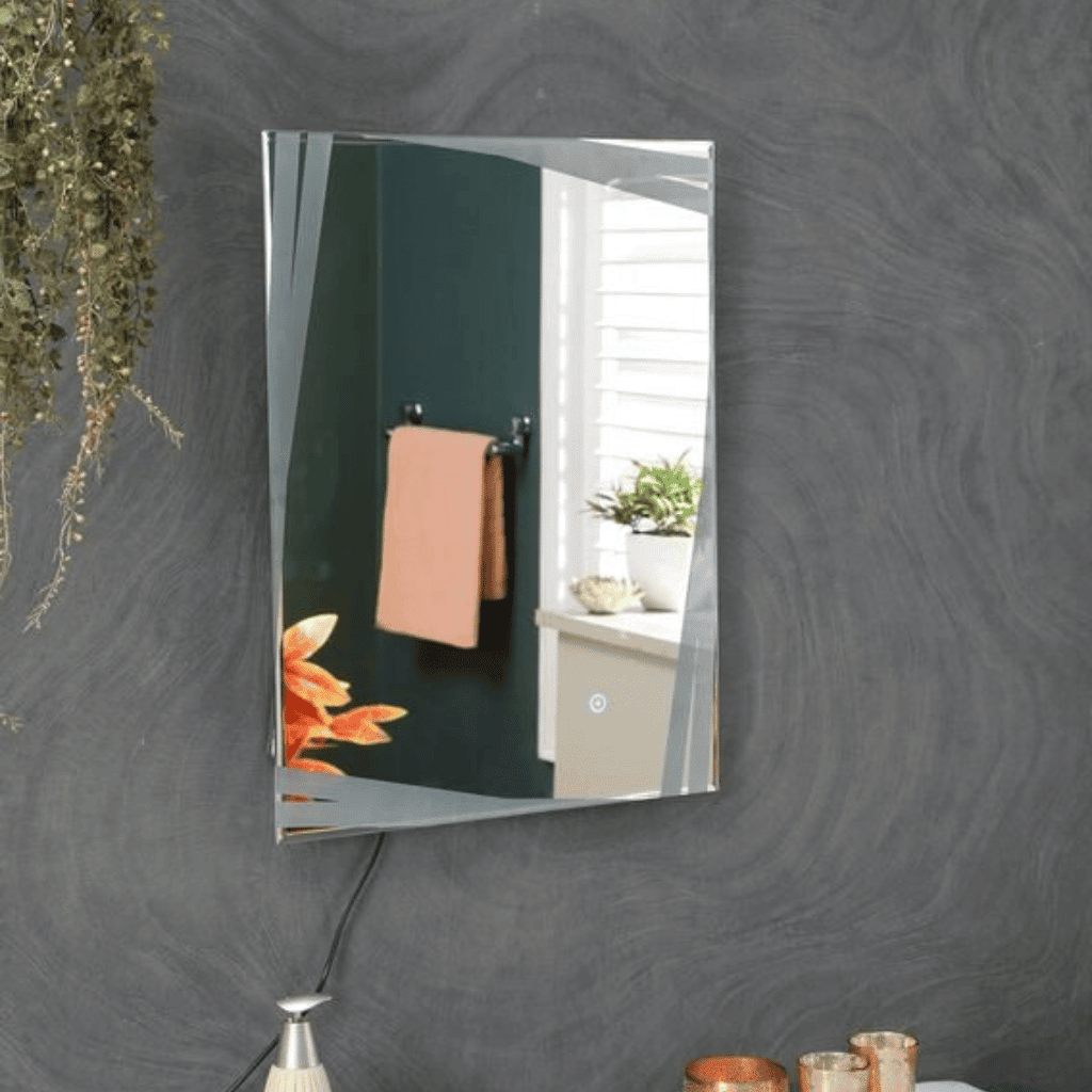 Faceted Wall Mirror with Subtle Backlight & Frameless Elegance