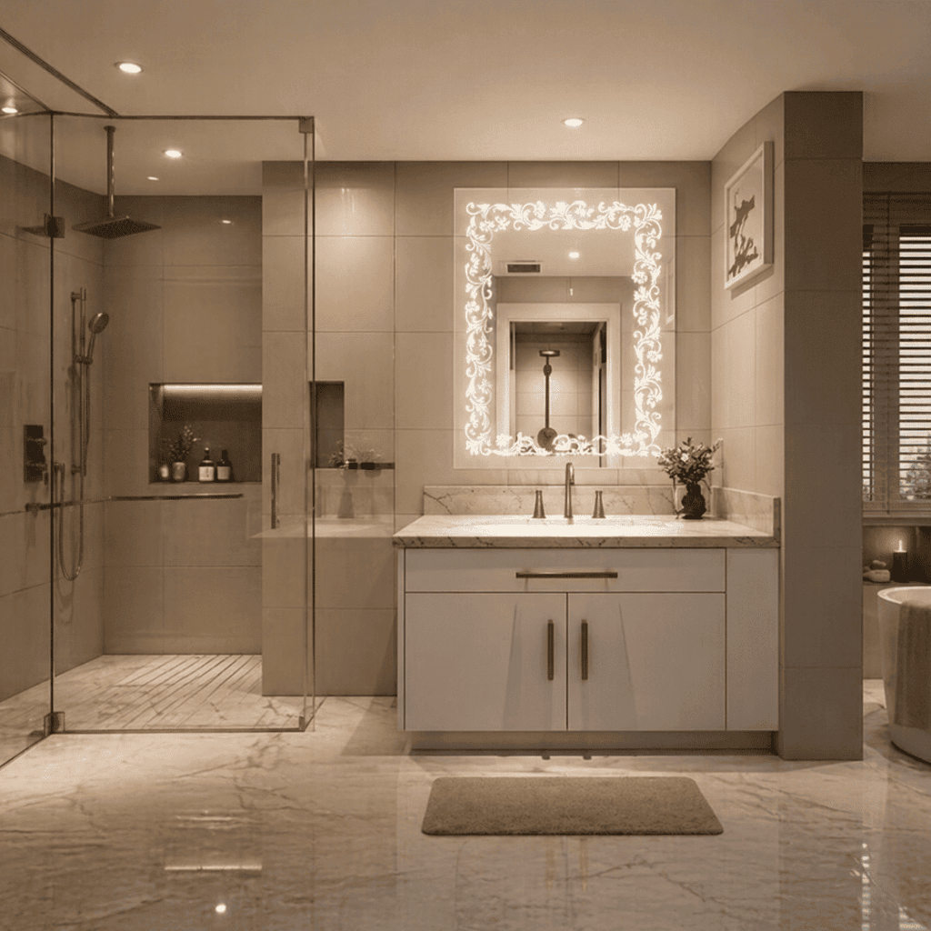Luxury Floral Illuminated Bathroom Mirror