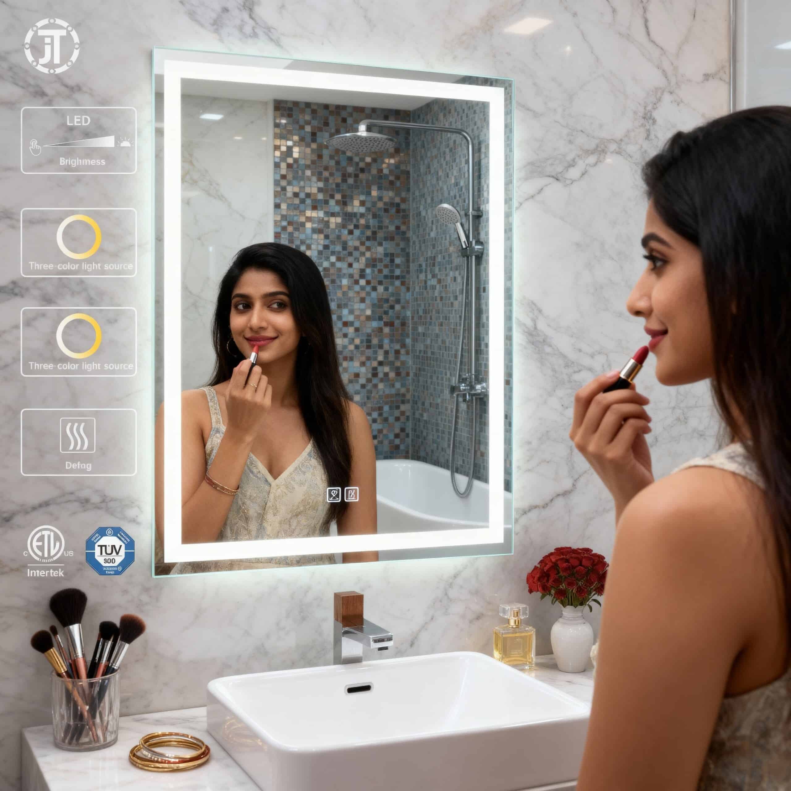 led rectangle mirror grey wall