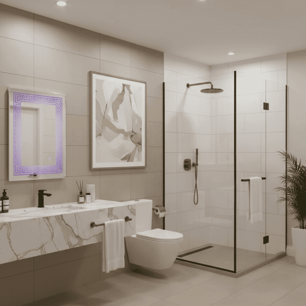 Modern Rectangular LED Vanity Mirror with Greek Border 1