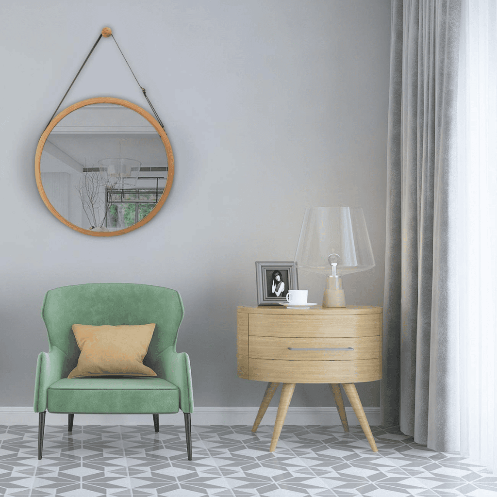 Hanging Circular Mirror with Wooden Frame – Modern Wall Mirror for Stylish Interiors