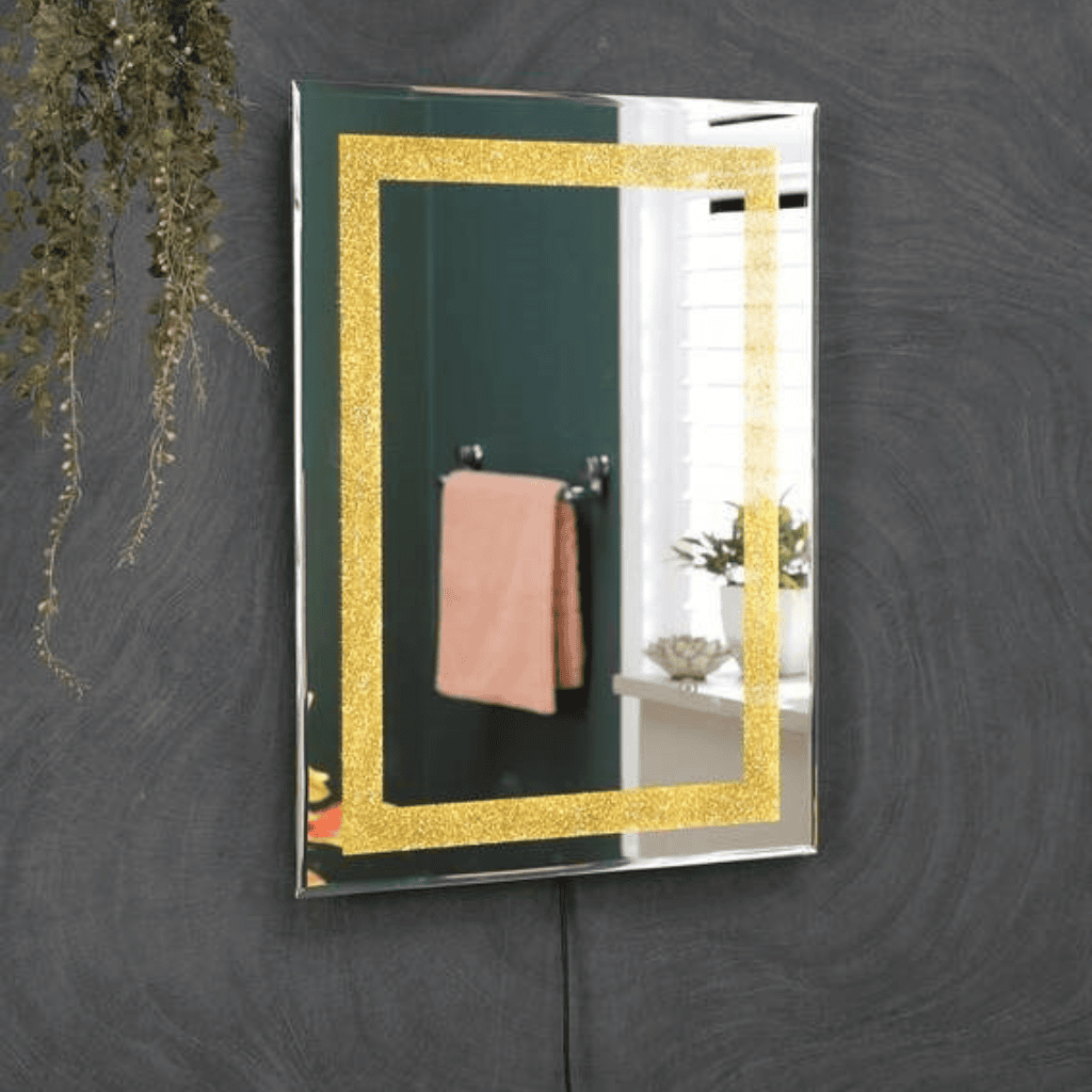 Golden Sparkle Rectangle Mirror with Touch Sensor