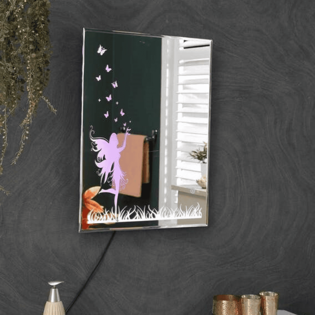Pink Magical Mirror with Grass and Butterfly Design