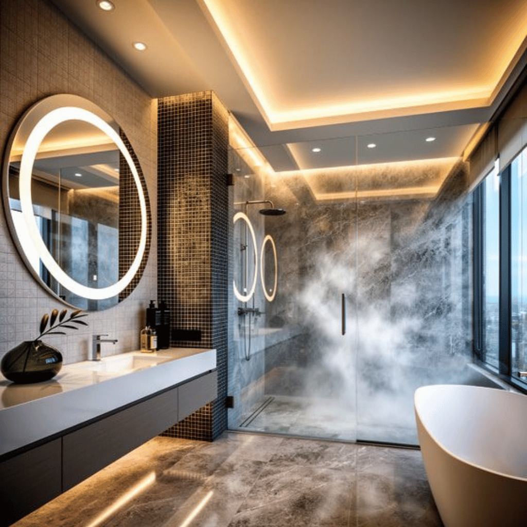 Round LED Mirror with Ambient Halo Lighting
