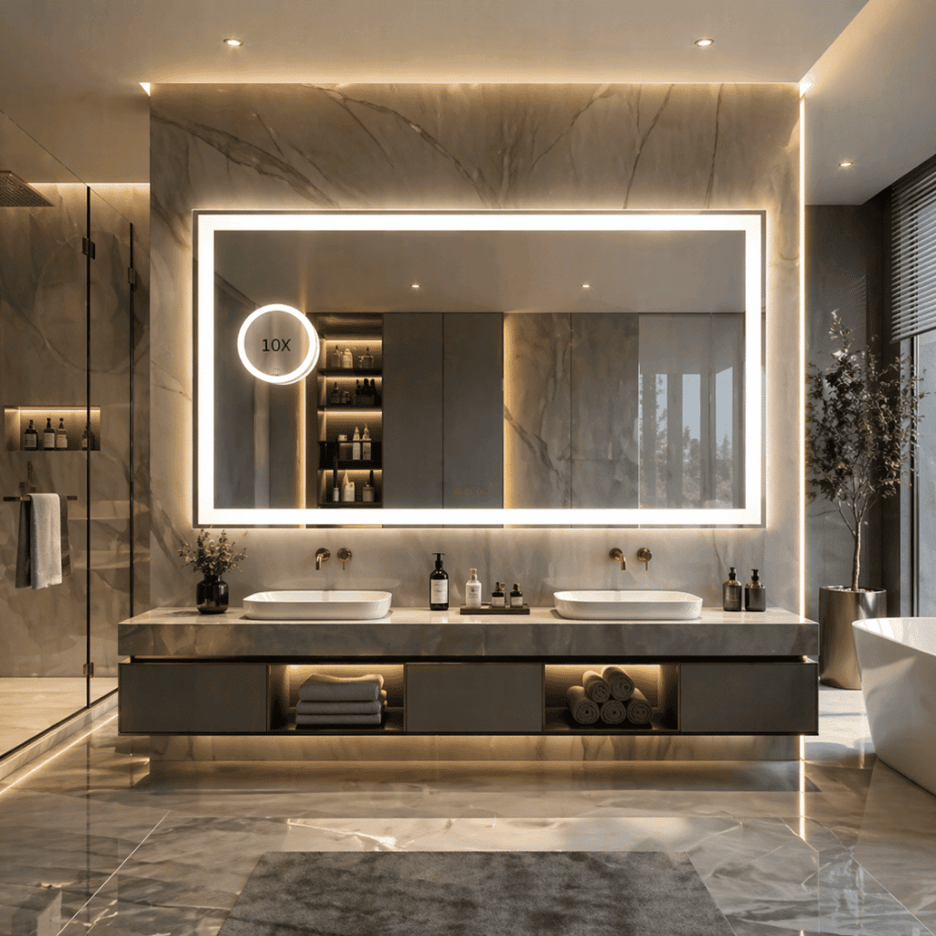 Luxury Rectangular LED Bathroom Mirror with 10X Magnifying Mirror