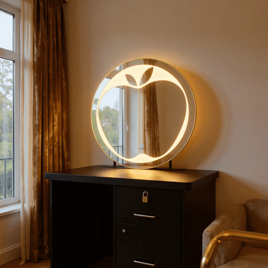 Decorative Apple Bathroom Mirror with LED