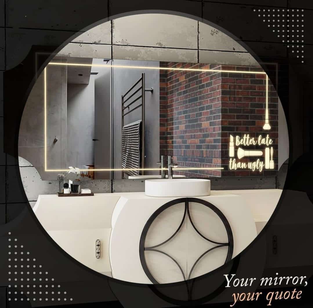 Customizable Round LED Bathroom Mirror with Personalized Quote