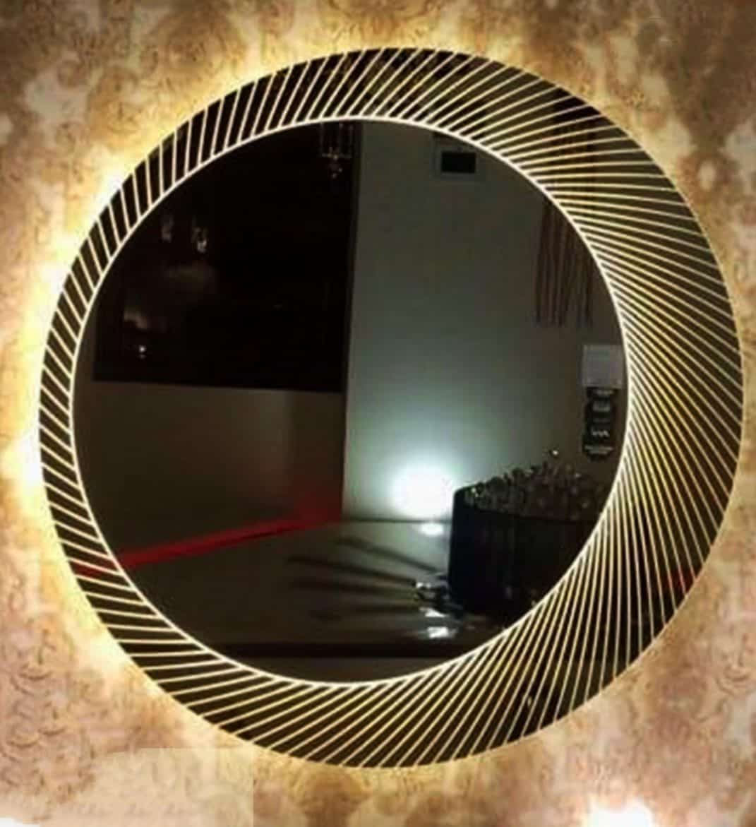 Elegant Round LED Backlit Mirror with Striped Design 1