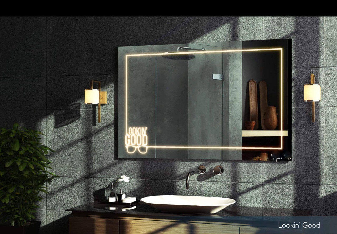 LED Mirror with Illuminated ‘Lookin’ Good’ Text for Stylish Bathrooms