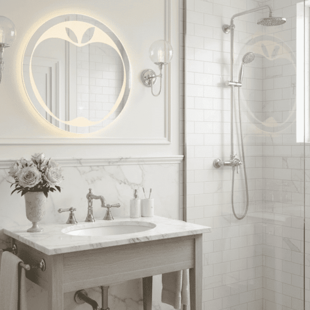 Decorative Apple Bathroom Mirror with LED