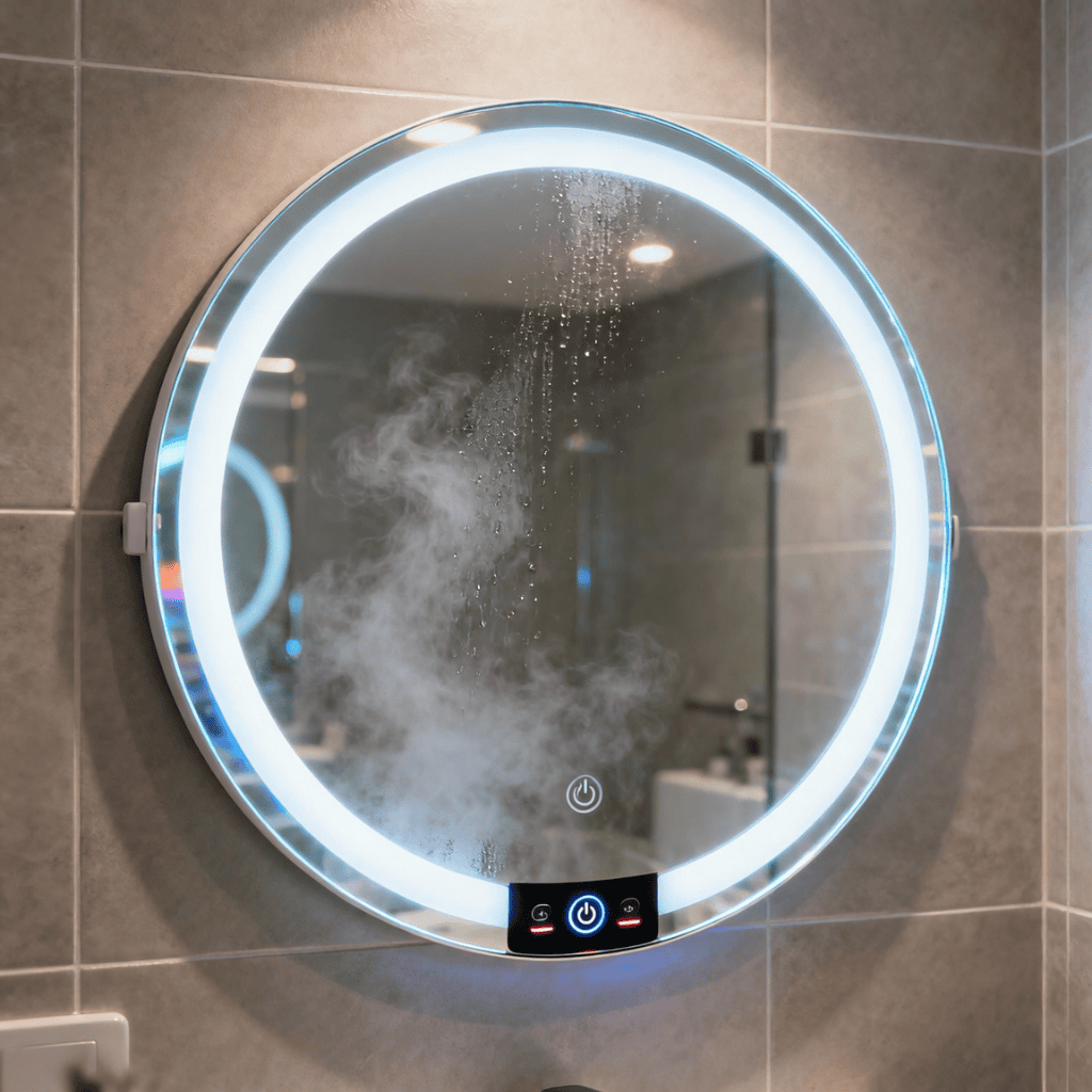 Mirror with Touch Sensor, Dimmer & Anti-Fog – Customizable Light Colors