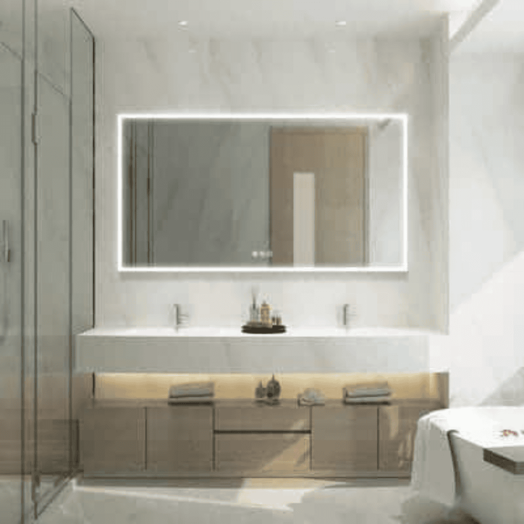 Rectangular LED Mirror with Touch Sensor & Wall-Mounted Design
