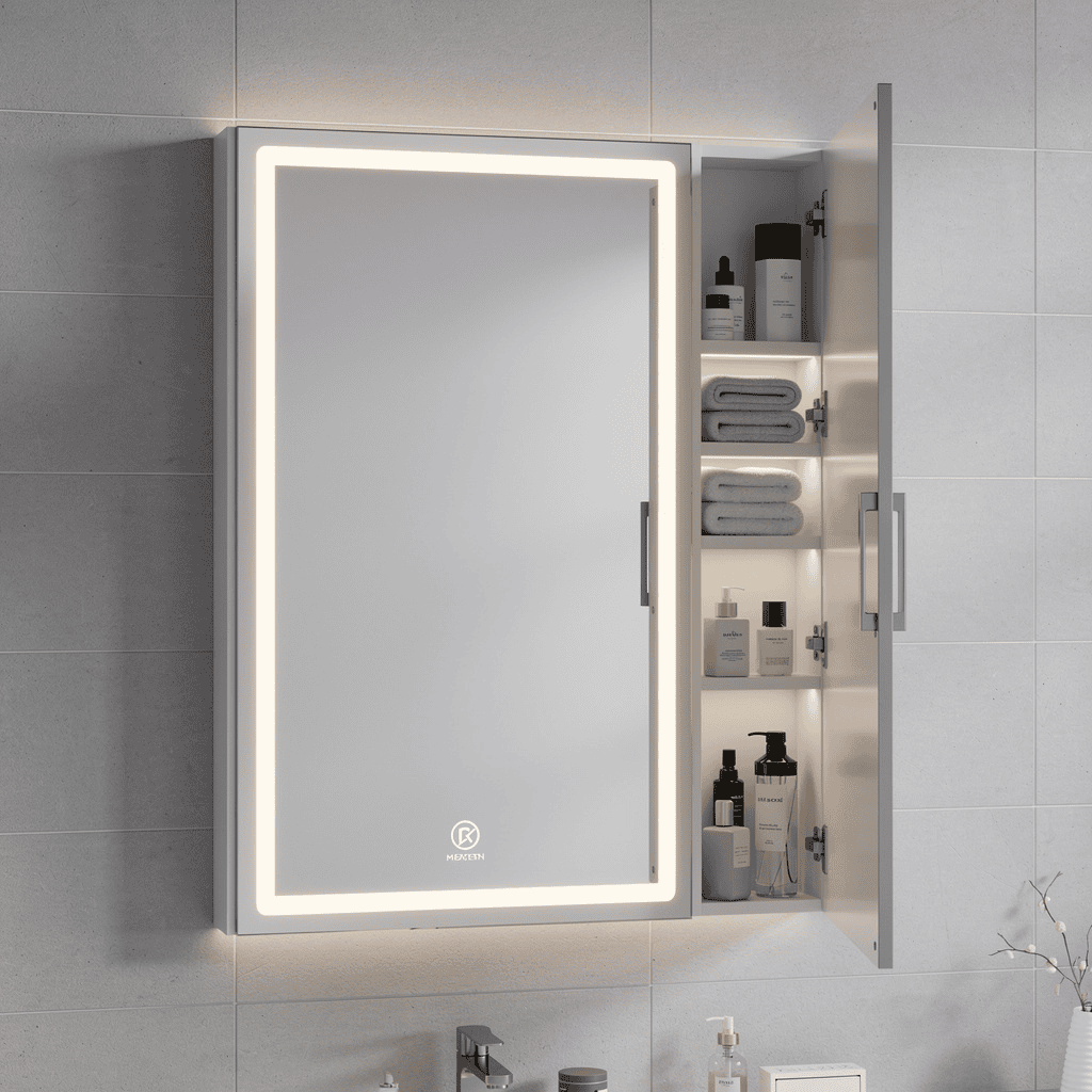GlowCab LED Mirror Cabinet with Storage & Ambient Strip Light