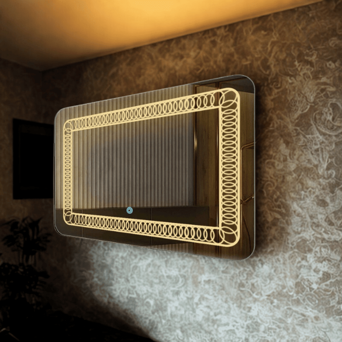 Elegant Wall Mirror with Greek Key LED Frame