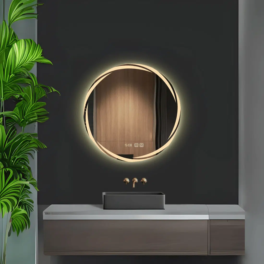 Round Frosted Edge LED Mirror with Ambient Glow
