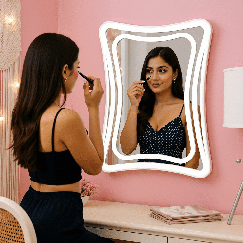 Wave Edge Frameless Frosted LED Mirror – Artistic Bathroom Wall Decor 3