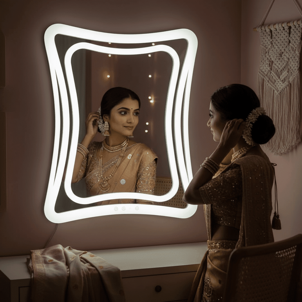 Wave Edge Frameless Frosted LED Mirror – Artistic Bathroom Wall Decor