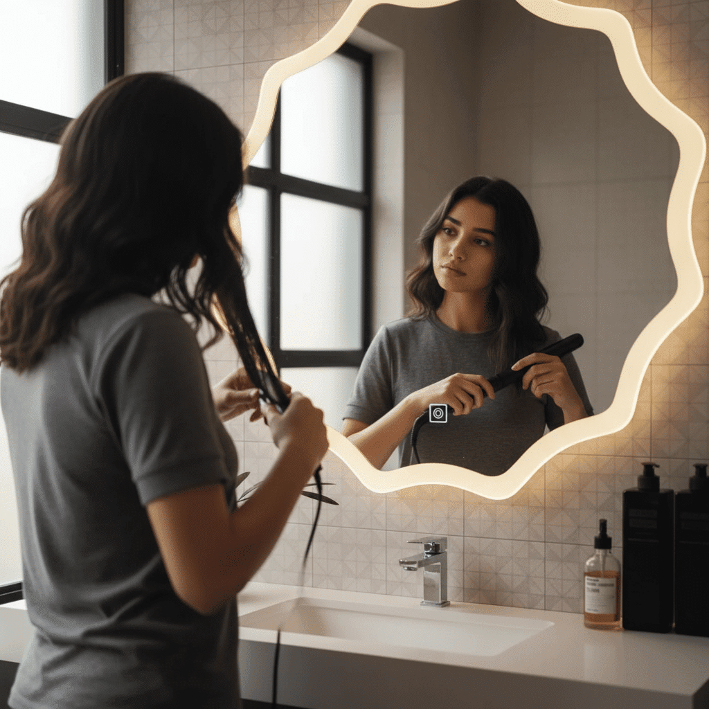 Wavy LED Backlit Mirror – Designer Flower Shape for Bathrooms