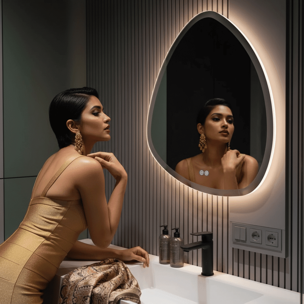 Luxury Oval LED Mirror with Touch Sensor – Frosted Edge Design 4 Luxury Oval LED Mirror with Touch Sensor – Frosted Edge Design 4