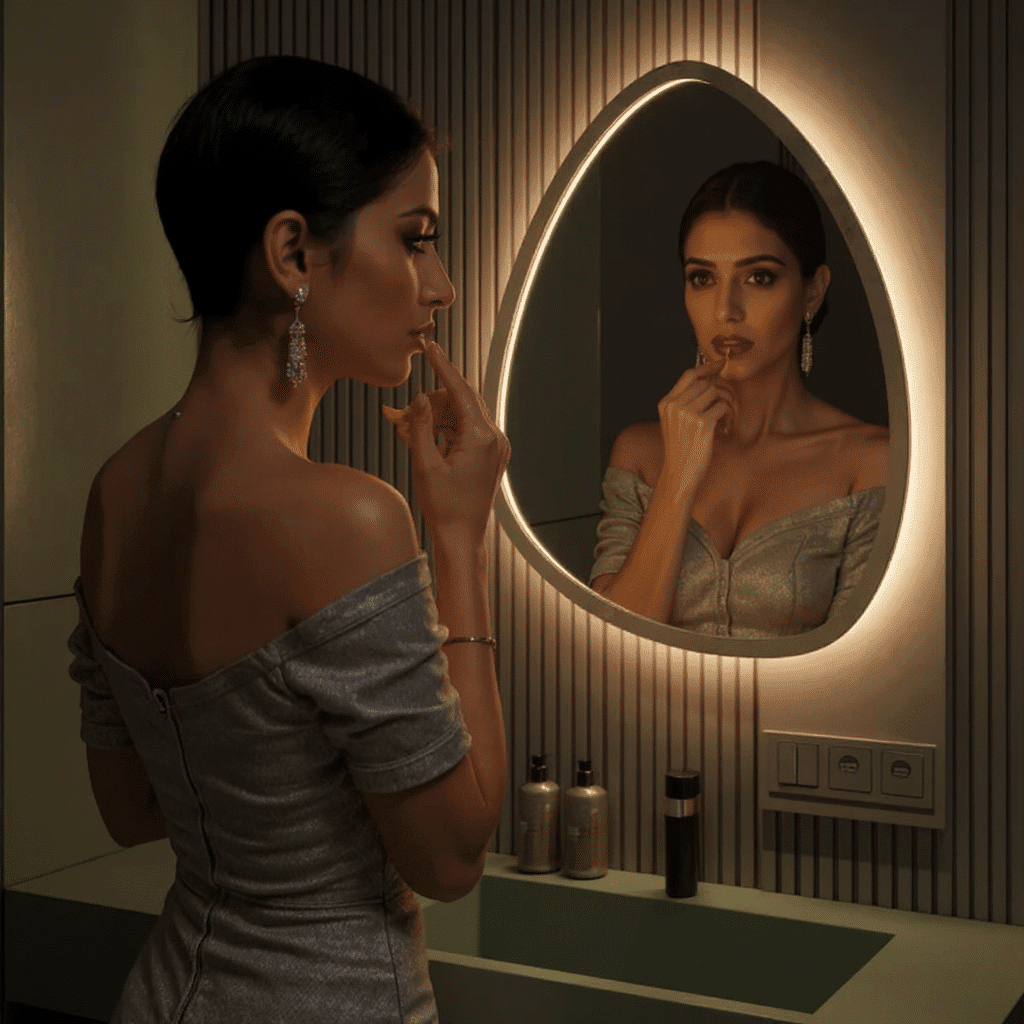 Luxury Oval LED Mirror with Touch Sensor – Frosted Edge Design 2 Luxury Oval LED Mirror with Touch Sensor – Frosted Edge Design 2