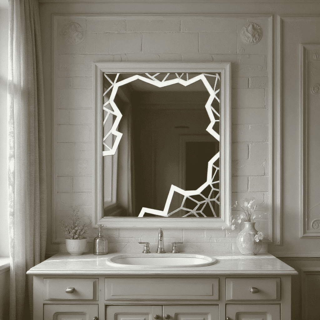 Crystal Cut Frosted LED Mirror – Geometric Border Design