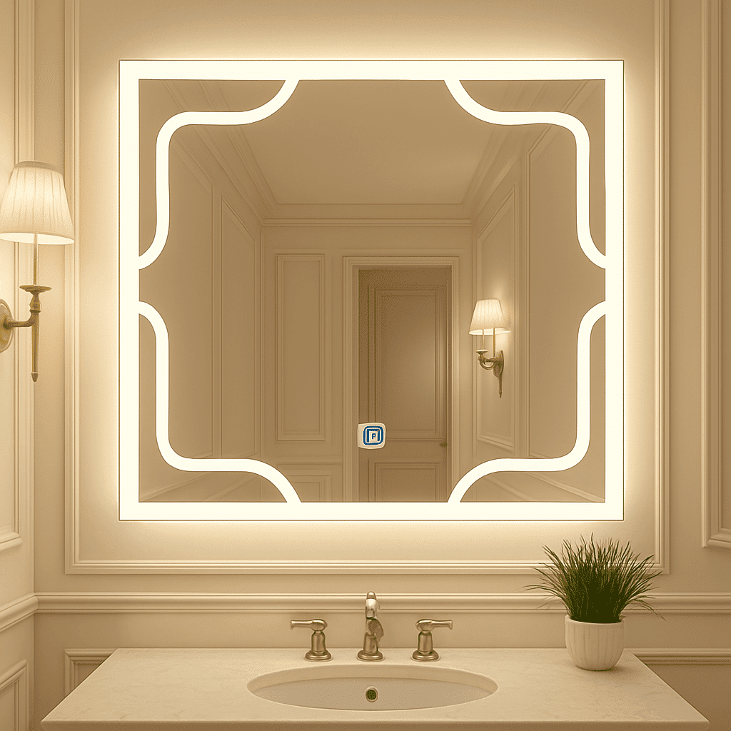 Elegant Frosted Frame LED Mirror – Touch Sensor Wall Mirror 1