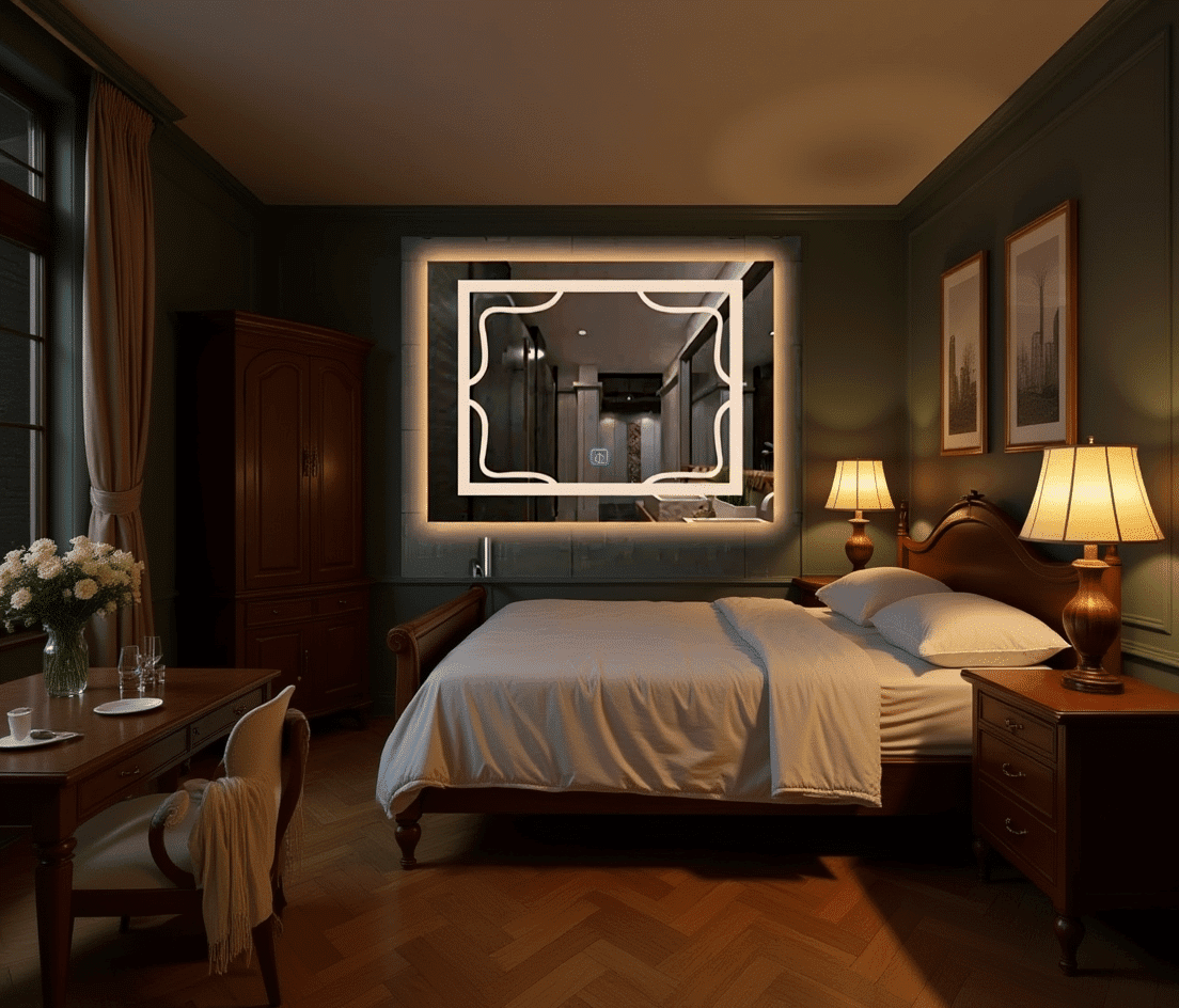 Elegant Frosted Frame LED Mirror – Touch Sensor Wall Mirror 1