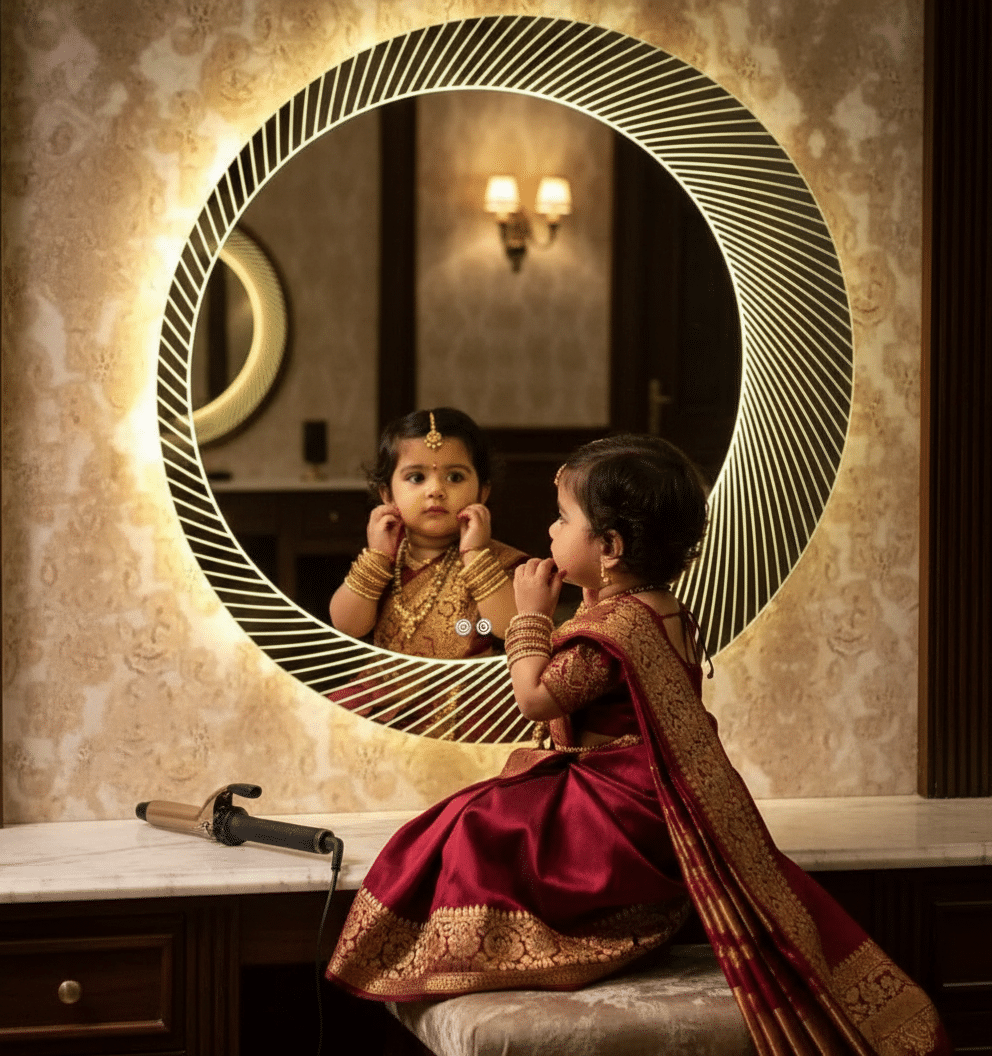 Elegant Round LED Backlit Mirror with Striped Design 1