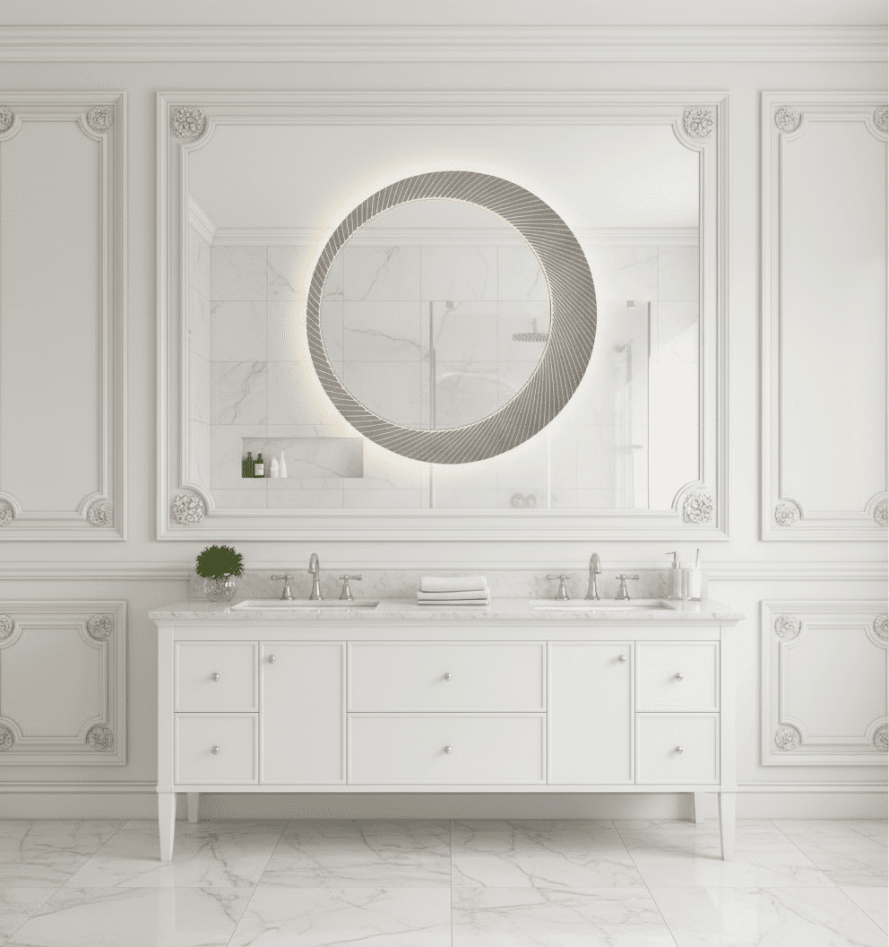 Elegant Round LED Backlit Mirror with Striped Design 1