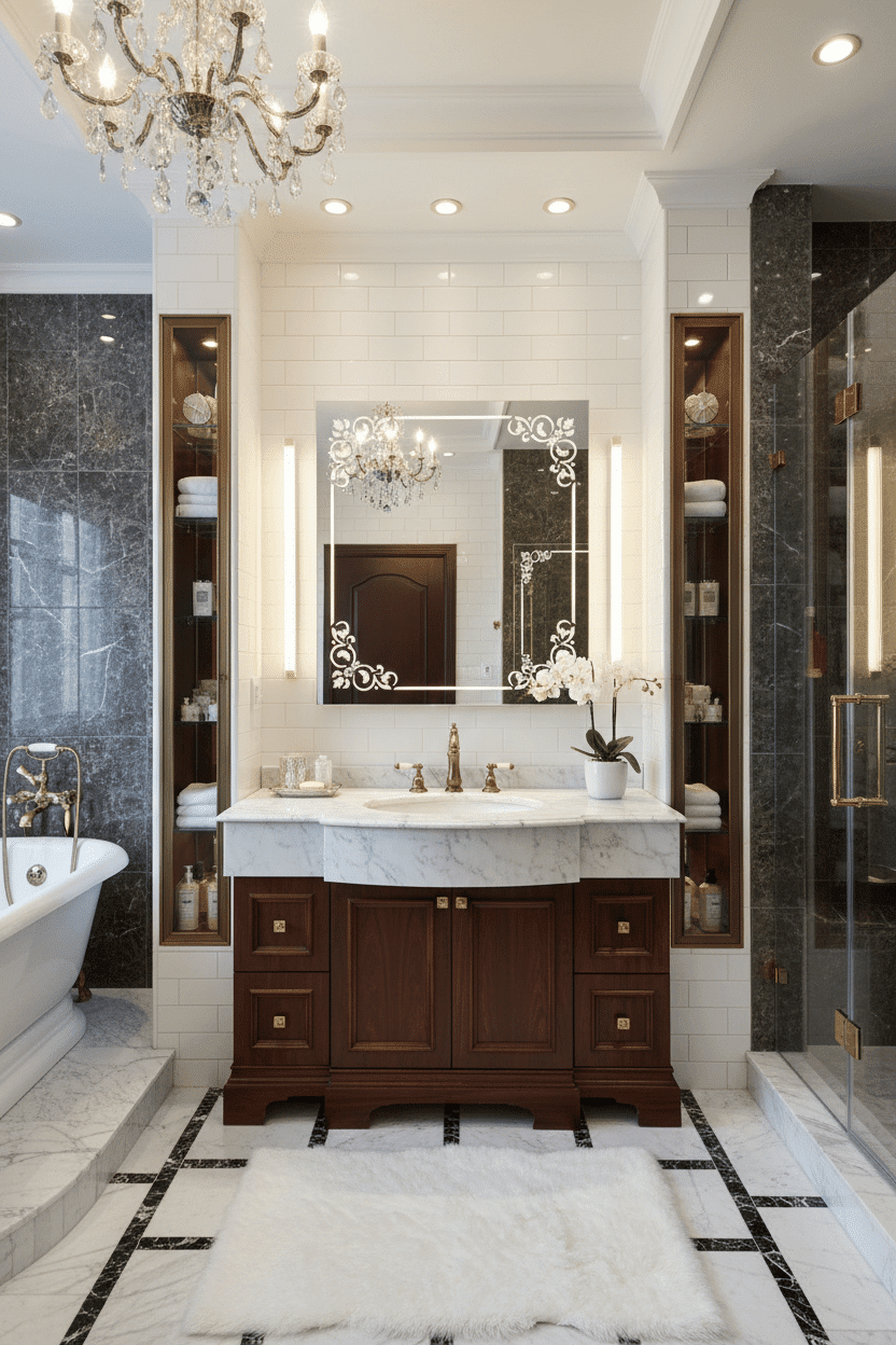 Floral Border LED Bathroom Mirror with Elegant Frame Design
